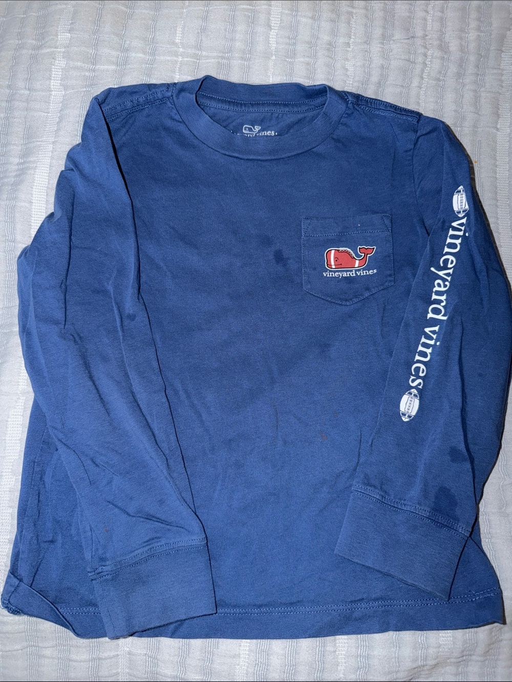 Vineyard Vines Navy Long Sleeve Pocket Tee with Red Whale Logo